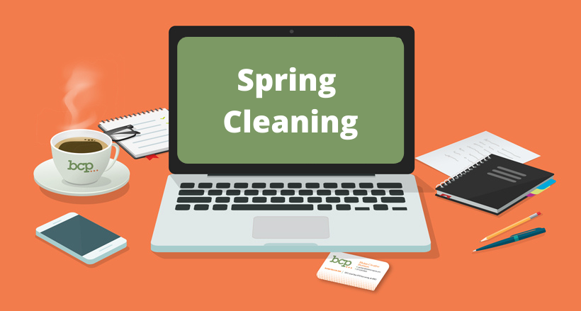 laptop graphic with "spring cleaning" on the screen